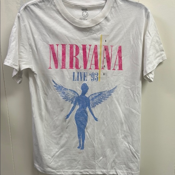 NIRVANA White Tee‎ with Pink and Blue Print - Picture 1 of 4